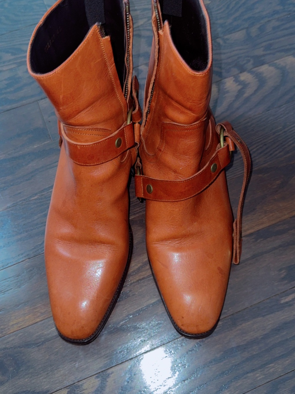 Yves Saint Laurent Tan Leather Ankle Harness Boots